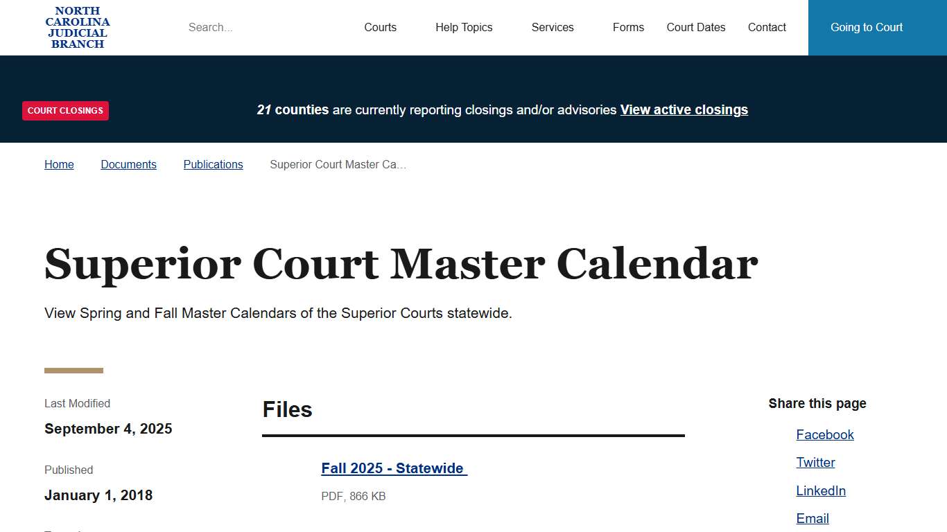 Superior Court Master Calendar North Carolina Judicial Branch